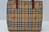 Authentic BURBERRY Check Hand Tote Bag PVC Leather Beige L0083