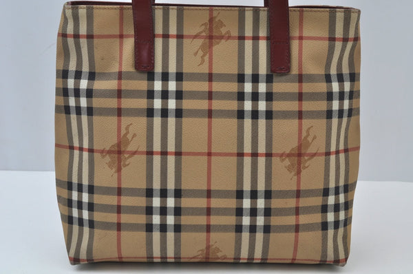 Authentic BURBERRY Check Hand Tote Bag PVC Leather Beige L0083