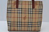 Authentic BURBERRY Check Hand Tote Bag PVC Leather Beige L0083