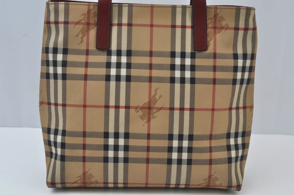 Authentic BURBERRY Check Hand Tote Bag PVC Leather Beige L0083