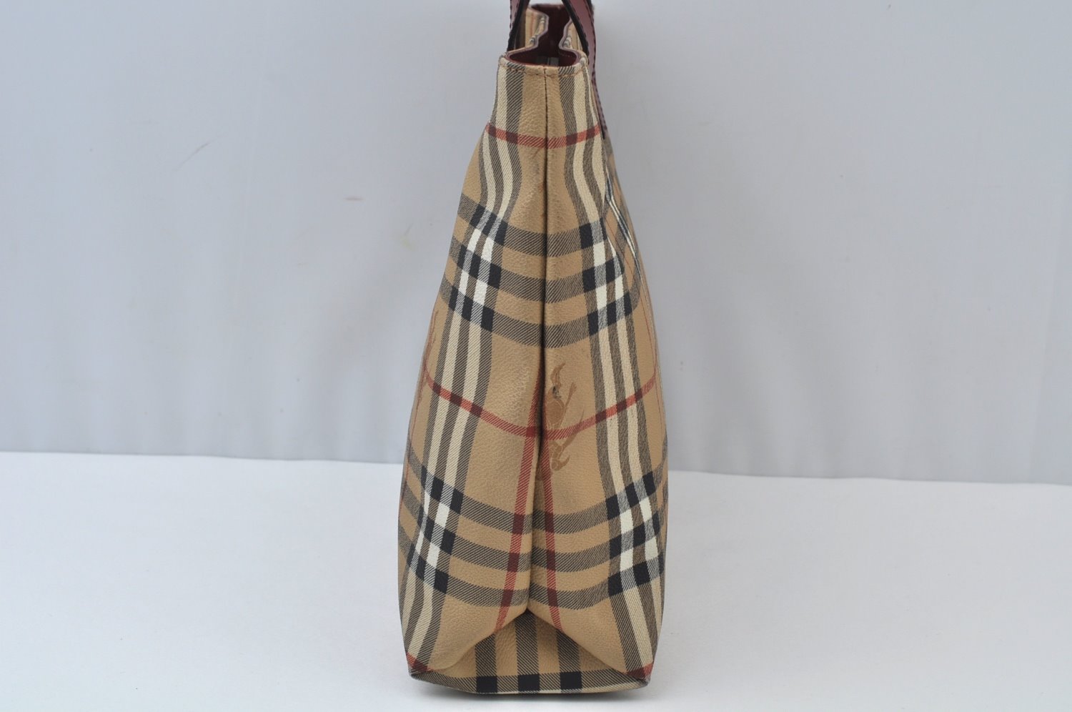 Authentic BURBERRY Check Hand Tote Bag PVC Leather Beige L0083