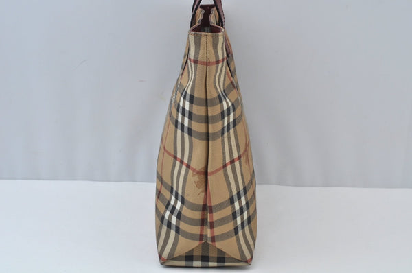 Authentic BURBERRY Check Hand Tote Bag PVC Leather Beige L0083