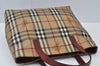 Authentic BURBERRY Check Hand Tote Bag PVC Leather Beige L0083