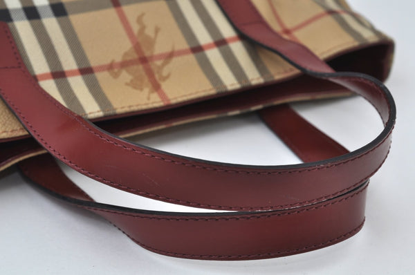 Authentic BURBERRY Check Hand Tote Bag PVC Leather Beige L0083