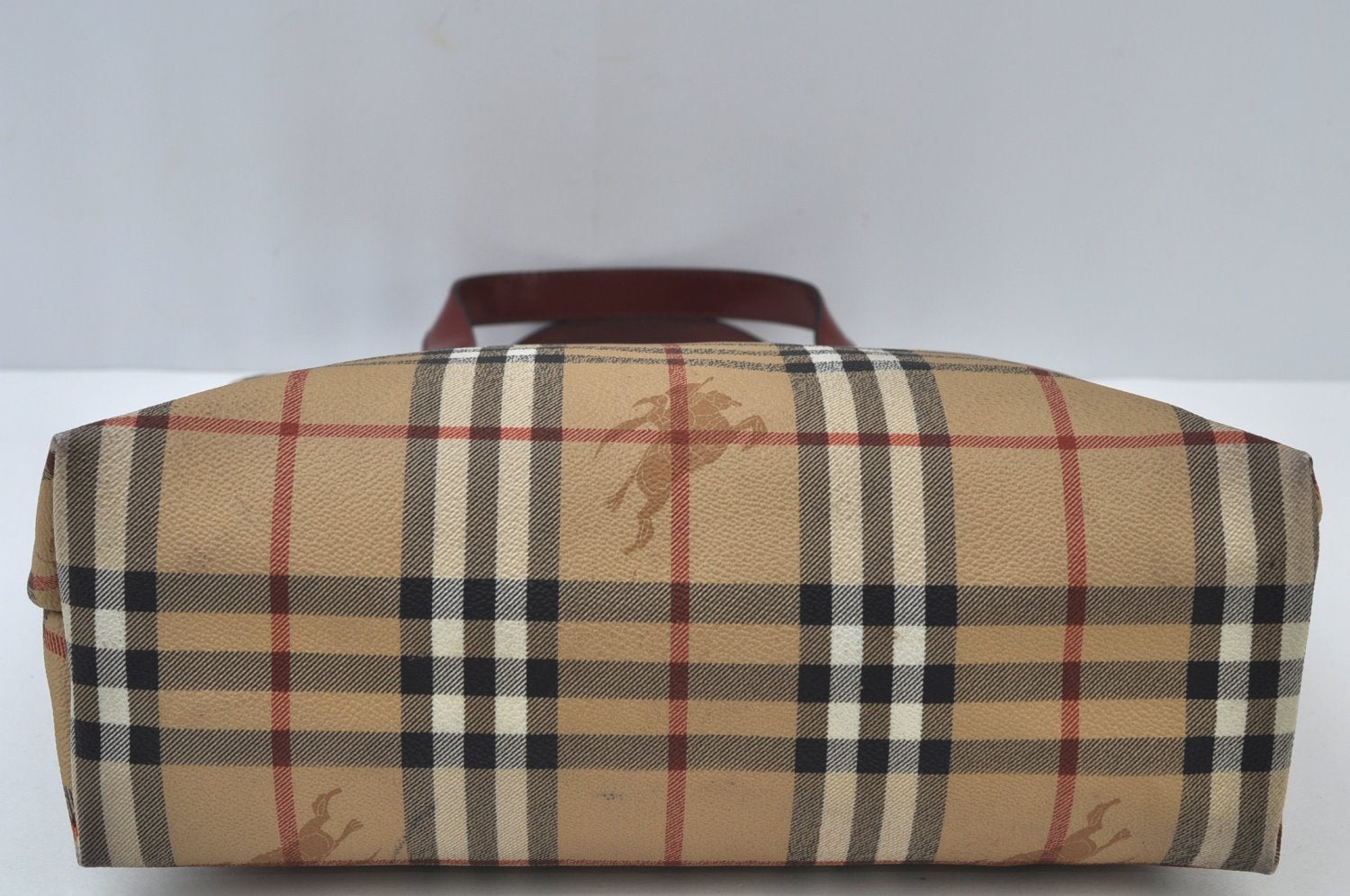 Authentic BURBERRY Check Hand Tote Bag PVC Leather Beige L0083