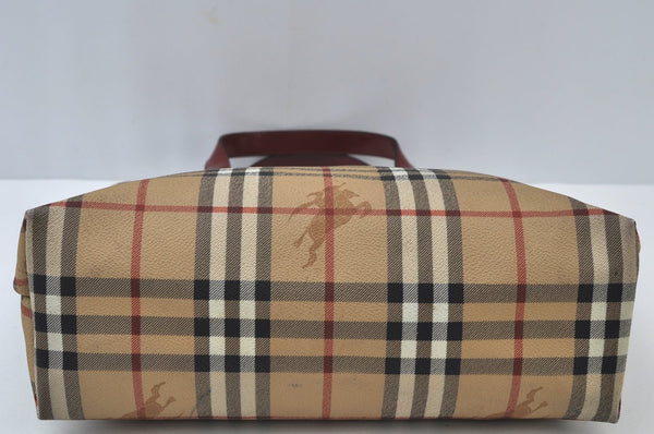 Authentic BURBERRY Check Hand Tote Bag PVC Leather Beige L0083