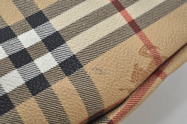 Authentic BURBERRY Check Hand Tote Bag PVC Leather Beige L0083