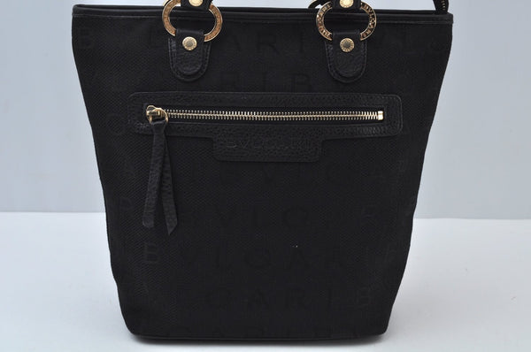 Authentic BVLGARI Canvas Hand Bag Black L0084