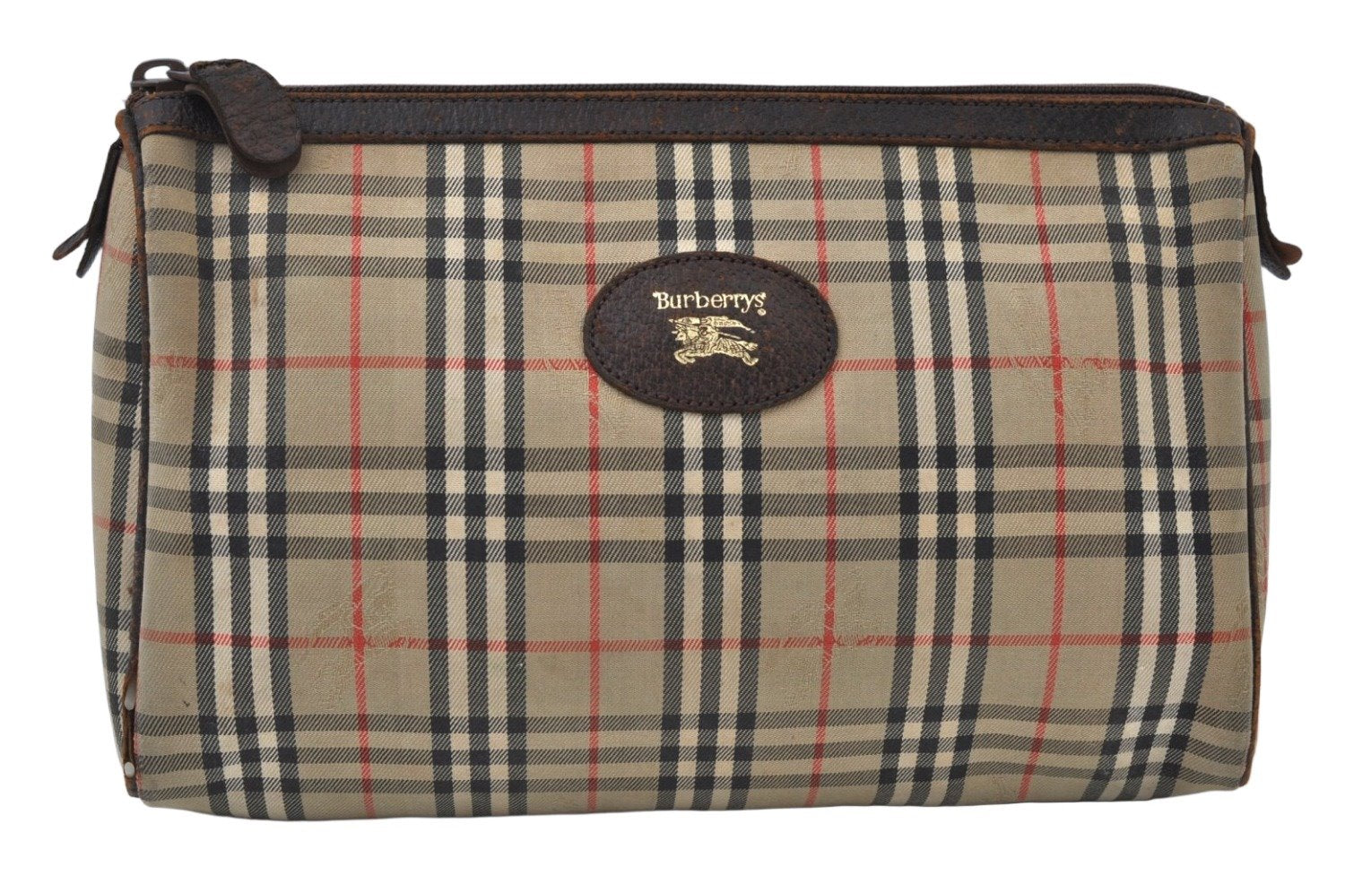 Authentic Burberrys Vintage Nova Check Clutch Bag Canvas Beige L0087