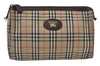 Authentic Burberrys Vintage Nova Check Clutch Bag Canvas Beige L0087
