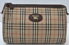 Authentic Burberrys Vintage Nova Check Clutch Bag Canvas Beige L0087