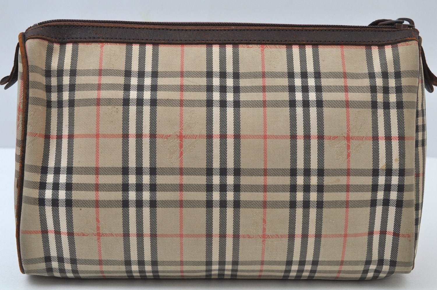 Authentic Burberrys Vintage Nova Check Clutch Bag Canvas Beige L0087
