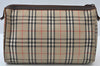 Authentic Burberrys Vintage Nova Check Clutch Bag Canvas Beige L0087