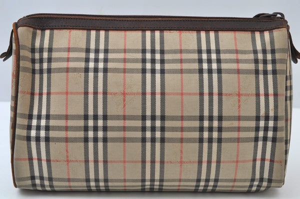 Authentic Burberrys Vintage Nova Check Clutch Bag Canvas Beige L0087