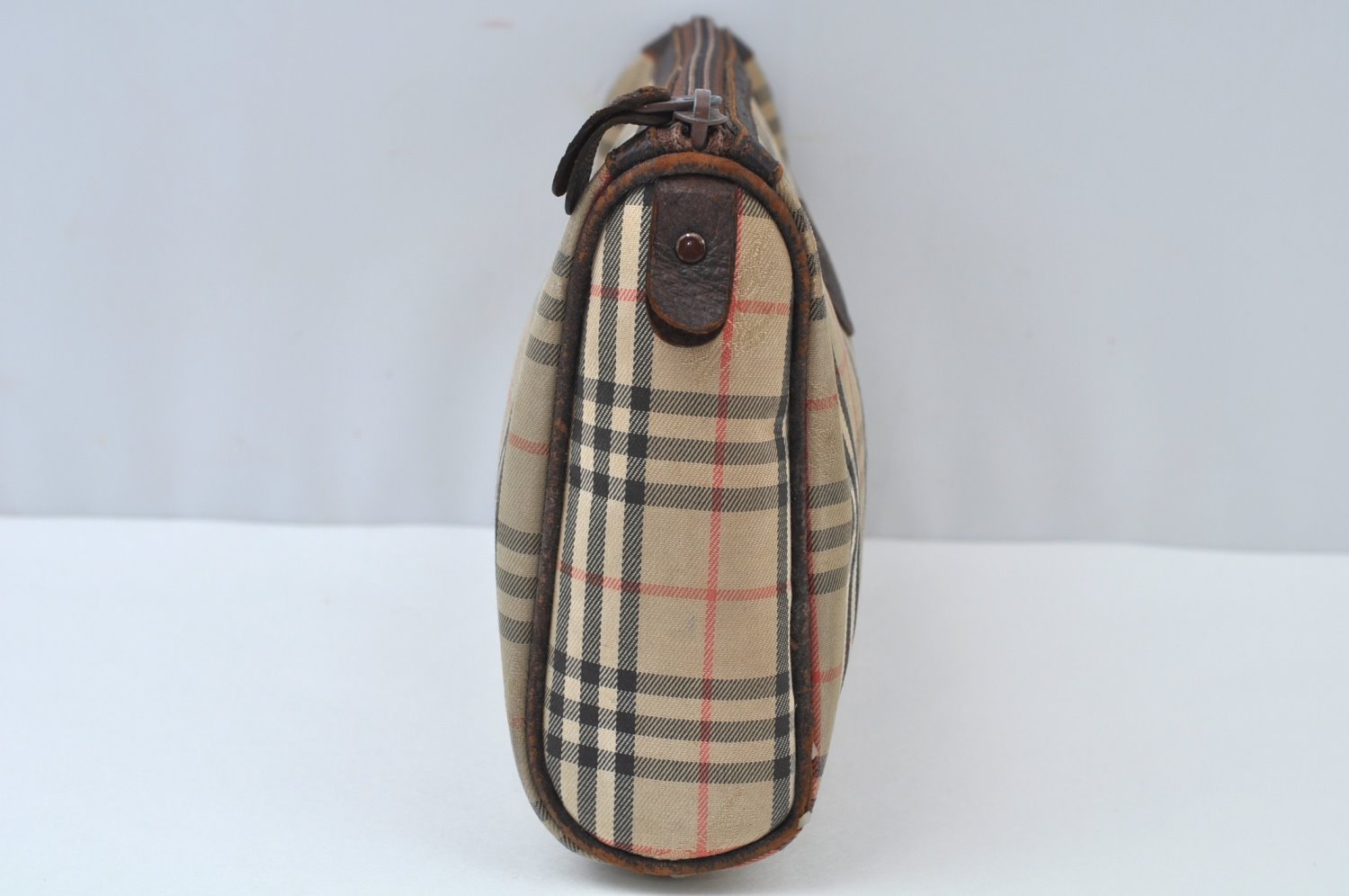 Authentic Burberrys Vintage Nova Check Clutch Bag Canvas Beige L0087