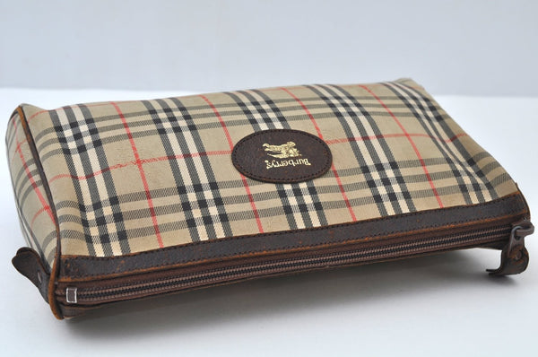Authentic Burberrys Vintage Nova Check Clutch Bag Canvas Beige L0087