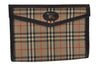 Authentic Burberrys Nova Check Canvas Pouch Purse Brown Beige L0088