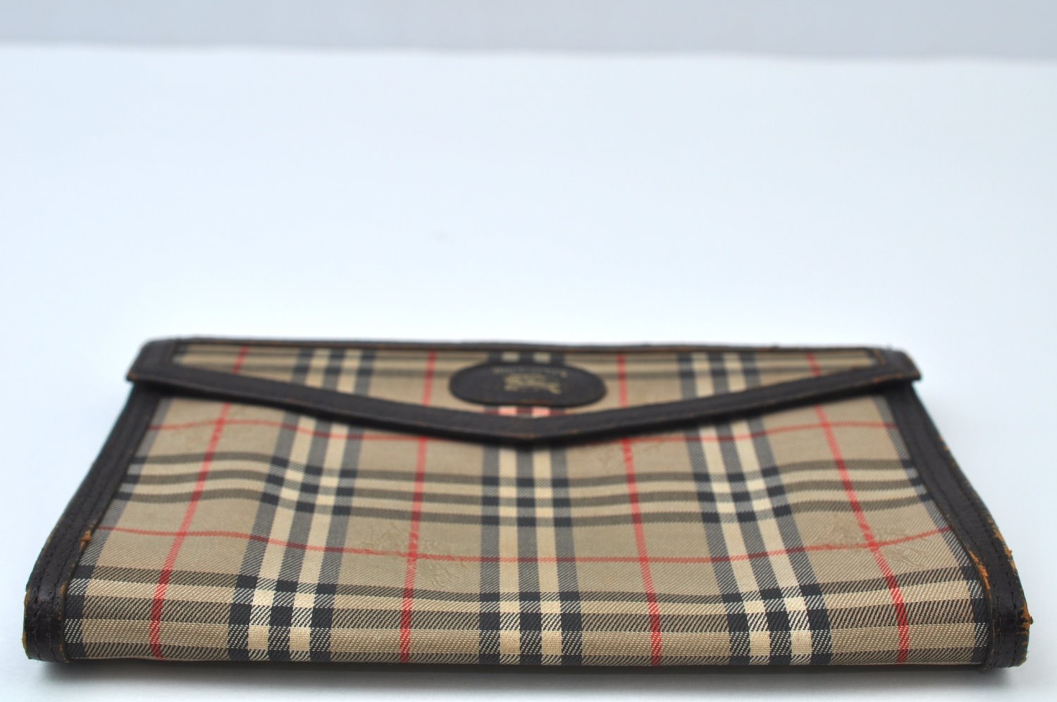 Authentic Burberrys Nova Check Canvas Pouch Purse Brown Beige L0088