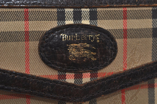 Authentic Burberrys Nova Check Canvas Pouch Purse Brown Beige L0088