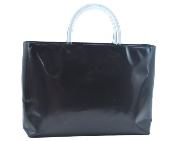 Authentic PRADA Vintage Leather Plastic Hand Bag Black L0089