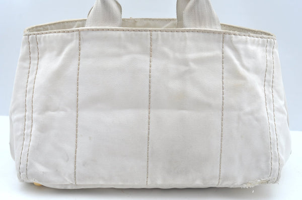 Authentic PRADA Canapa M Vintage Canvas Tote Hand Bag White L0090