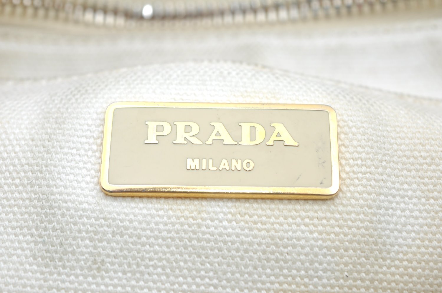 Authentic PRADA Canapa M Vintage Canvas Tote Hand Bag White L0090