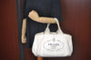 Authentic PRADA Canapa M Vintage Canvas Tote Hand Bag White L0090