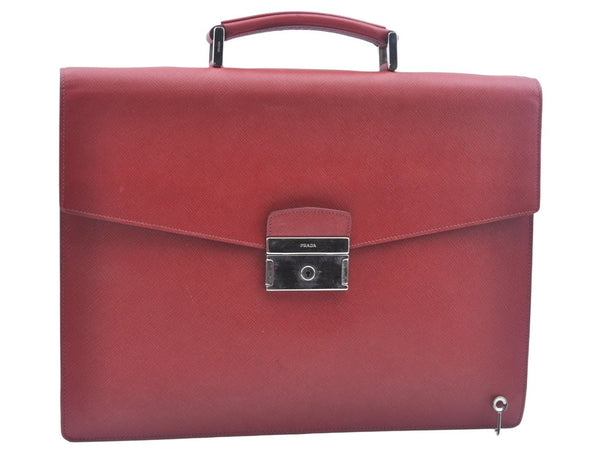 Authentic PRADA Vintage Leather Briefcase Business Bag Red L0092