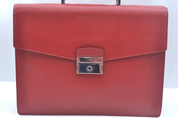 Authentic PRADA Vintage Leather Briefcase Business Bag Red L0092