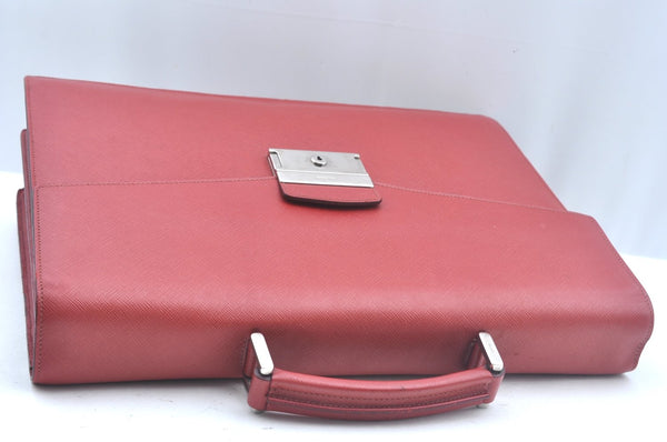 Authentic PRADA Vintage Leather Briefcase Business Bag Red L0092