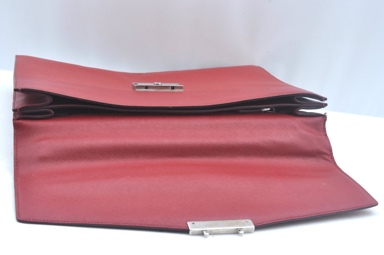 Authentic PRADA Vintage Leather Briefcase Business Bag Red L0092