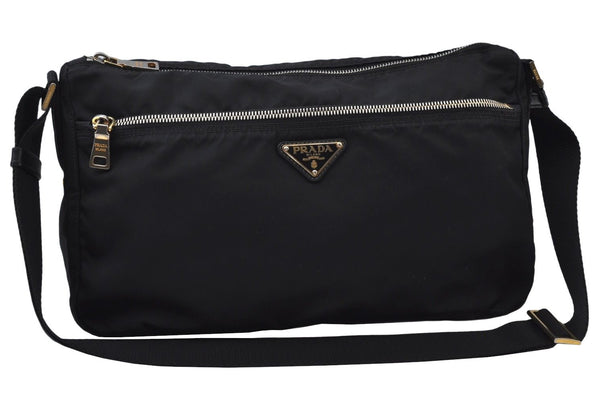 Authentic PRADA Nylon Leather Shoulder Cross Body Bag Black L0094