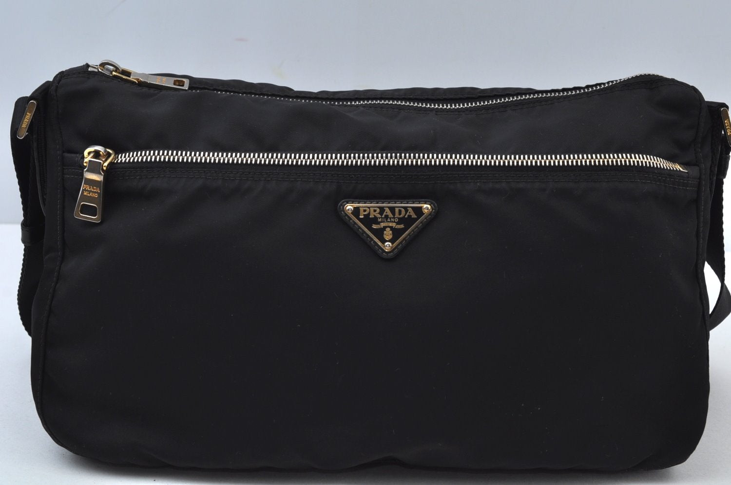 Authentic PRADA Nylon Leather Shoulder Cross Body Bag Black L0094