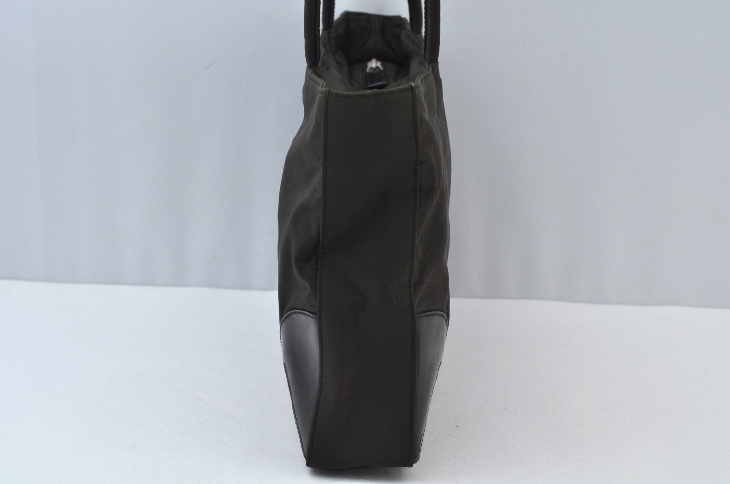 Authentic PRADA Nylon Leather Shoulder Tote Bag Khaki Brown L0095