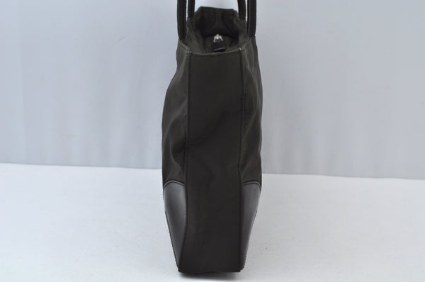 Authentic PRADA Nylon Leather Shoulder Tote Bag Khaki Brown L0095