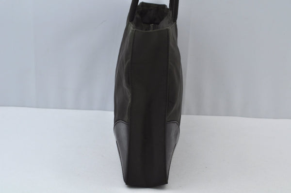 Authentic PRADA Nylon Leather Shoulder Tote Bag Khaki Brown L0095