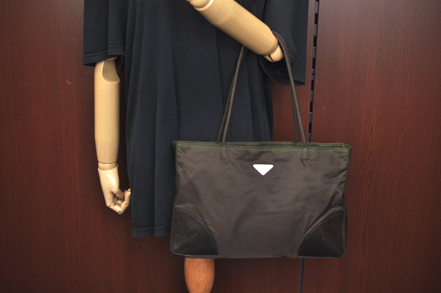 Authentic PRADA Nylon Leather Shoulder Tote Bag Khaki Brown L0095