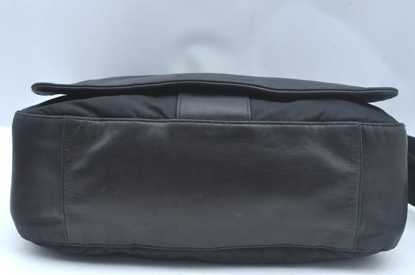 Authentic PRADA Leather Nylon Shoulder Cross Body Bag Purse Black L0096