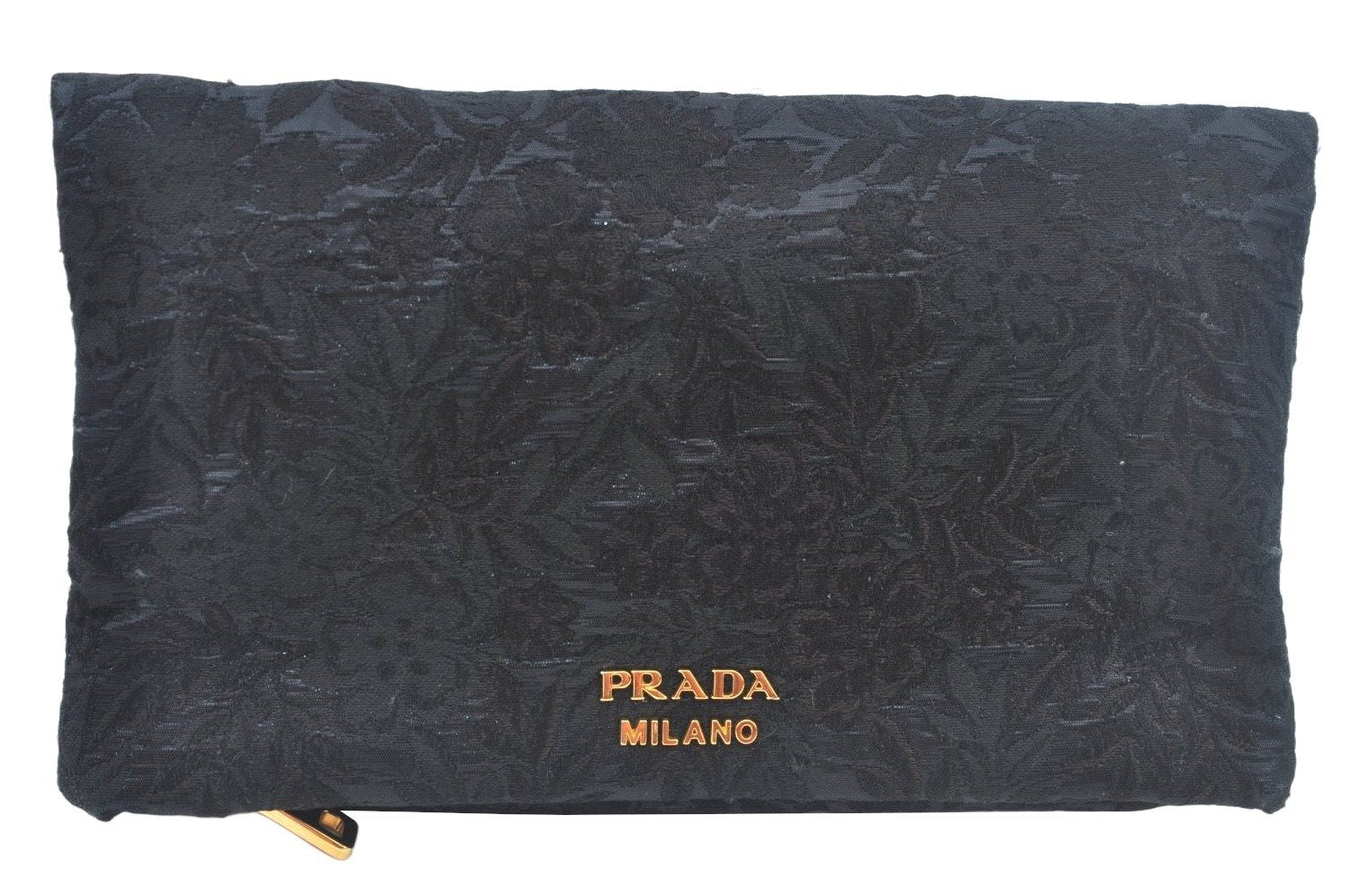 Authentic PRADA Vintage Flower Pattern Canvas Clutch Hand Bag Purse Black L0097