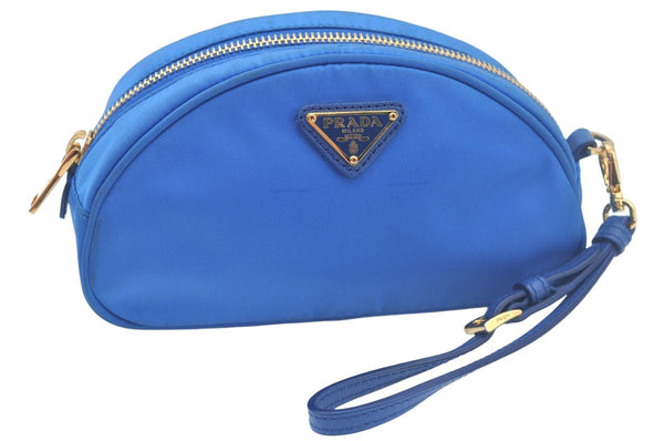 Authentic PRADA Vintage Nylon Leather Pouch Purse Blue L0099