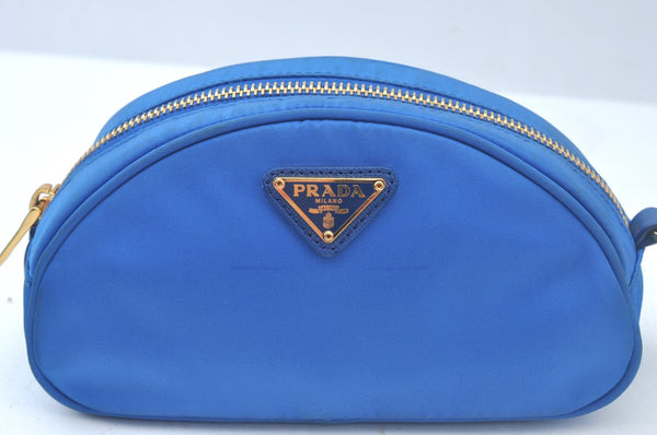 Authentic PRADA Vintage Nylon Leather Pouch Purse Blue L0099