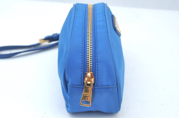 Authentic PRADA Vintage Nylon Leather Pouch Purse Blue L0099