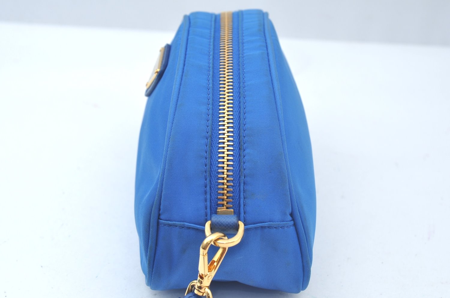 Authentic PRADA Vintage Nylon Leather Pouch Purse Blue L0099