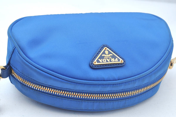 Authentic PRADA Vintage Nylon Leather Pouch Purse Blue L0099