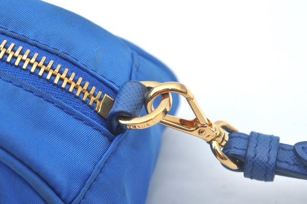 Authentic PRADA Vintage Nylon Leather Pouch Purse Blue L0099