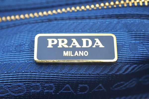 Authentic PRADA Vintage Nylon Leather Pouch Purse Blue L0099