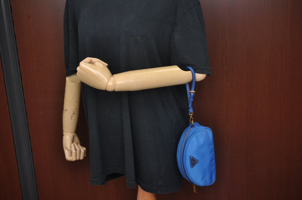 Authentic PRADA Vintage Nylon Leather Pouch Purse Blue L0099