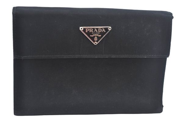 Authentic PRADA Vintage Nylon Leather Trifold Wallet Purse Black L0107