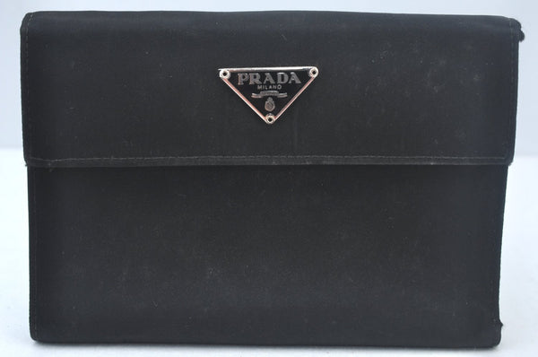 Authentic PRADA Vintage Nylon Leather Trifold Wallet Purse Black L0107