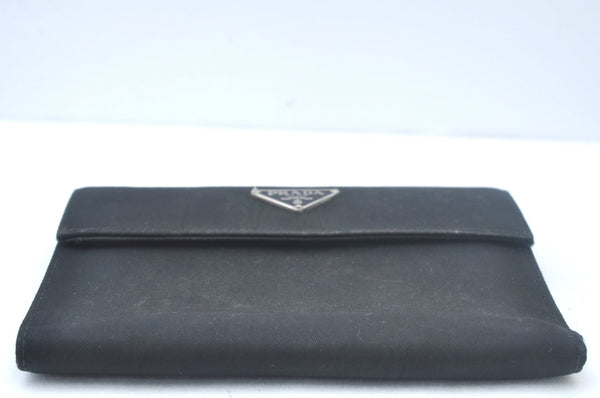 Authentic PRADA Vintage Nylon Leather Trifold Wallet Purse Black L0107